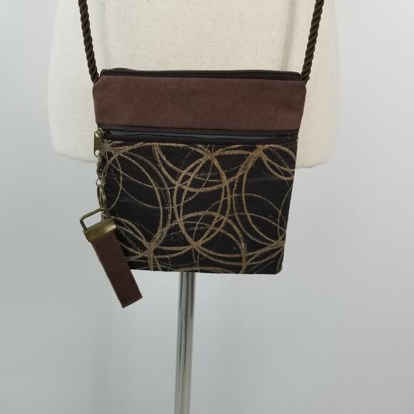 Sew N Style Brown Small Crossbody Bag Suede Feel Trim USA Made Very Good - Picture 6 of 7